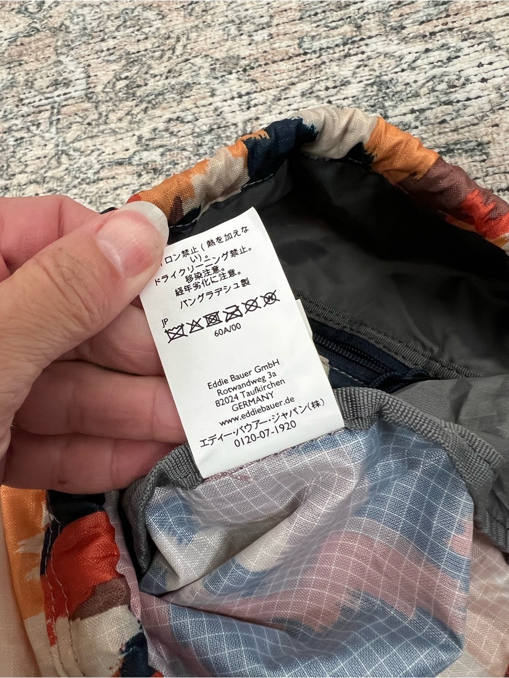 Eddie Bauer Stowaway String Pack Blue Orange Packable Backpack Hiking Outdoors - Picture 7 of 15